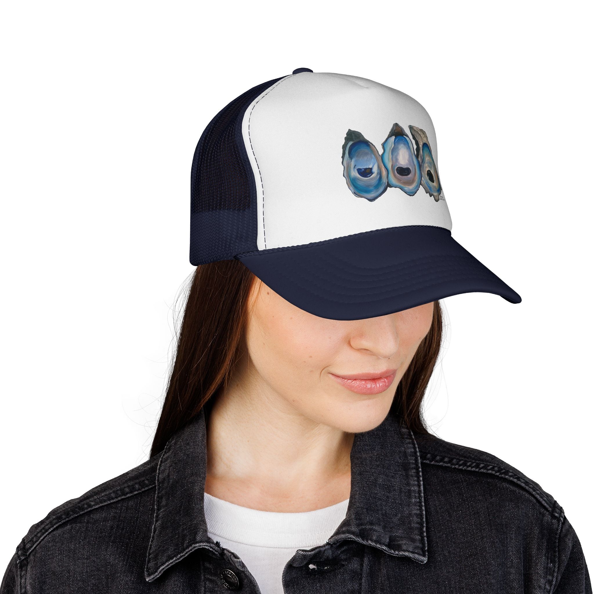 Oyster Shell Trucker Hat – Coastal Beachy Cap for Seafood Lovers