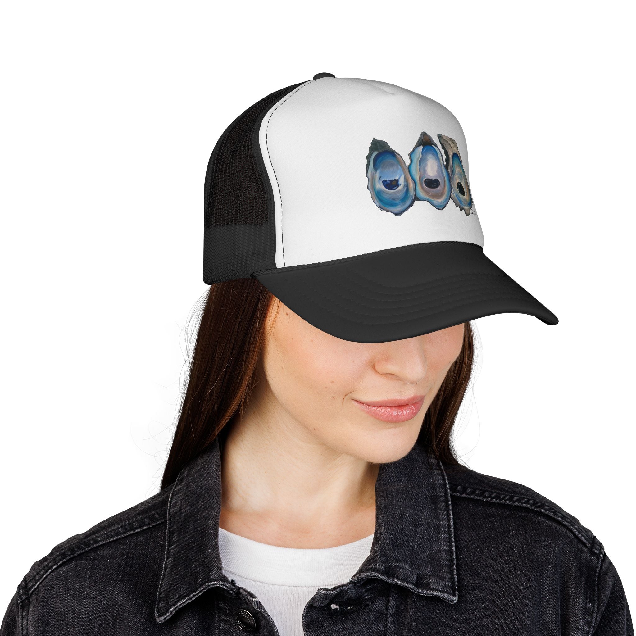 Oyster Shell Trucker Hat – Coastal Beachy Cap for Seafood Lovers